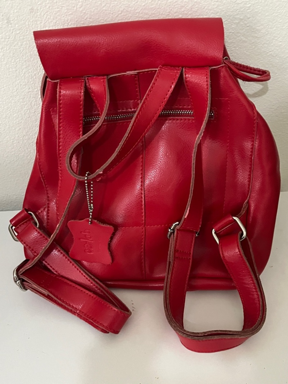 Colab Brand Red Leather Drawstring Backpack - Picture 3 of 3